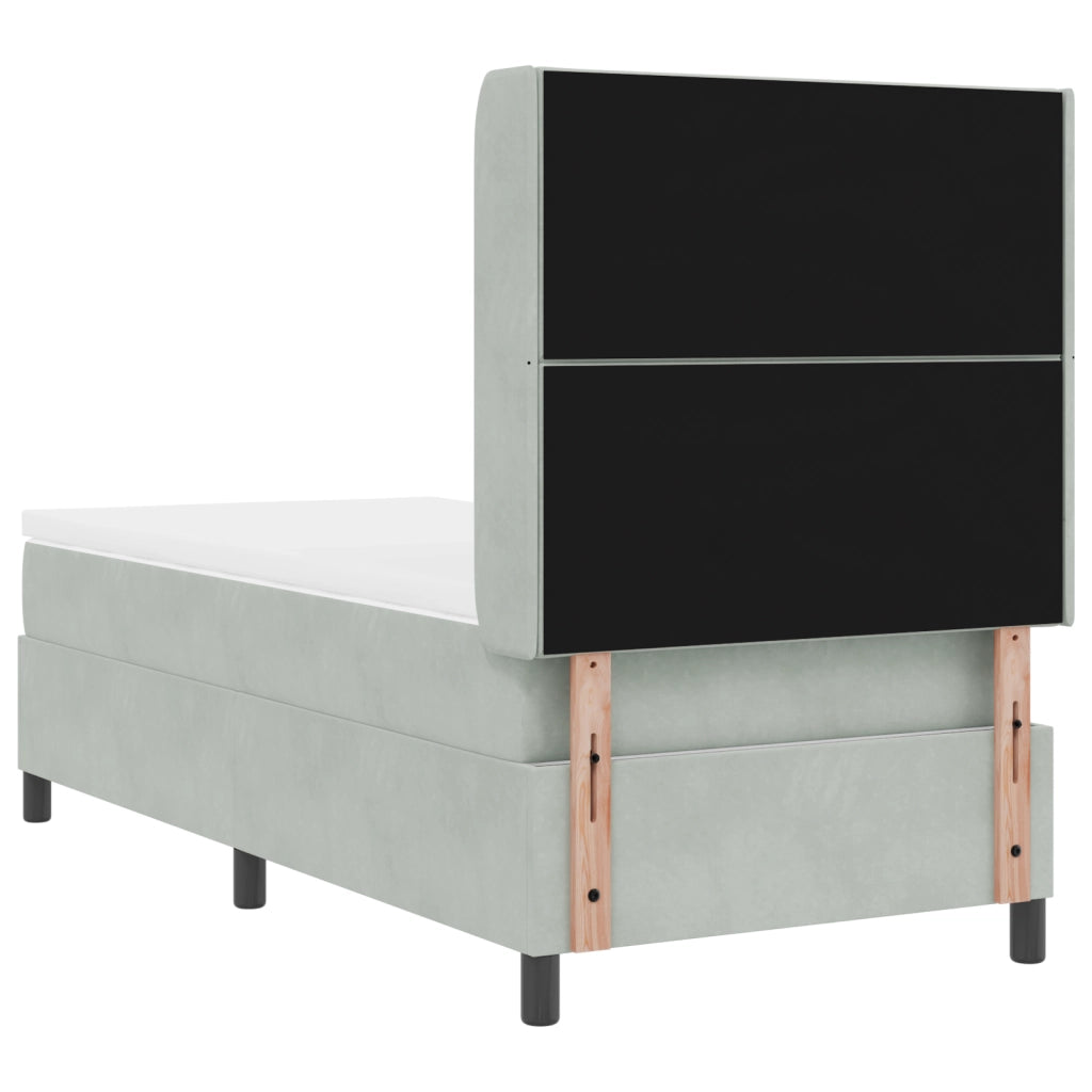 Letto a molle insacchettate con materasso e luci LED grigio chiaro 90x190 cm in velluto