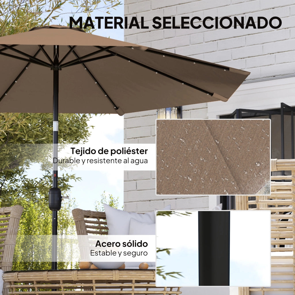 Ombrellone da Giardino 265 cm con Luce LED Solare e Manovella ¨C Zephmum ¨C Caqui
