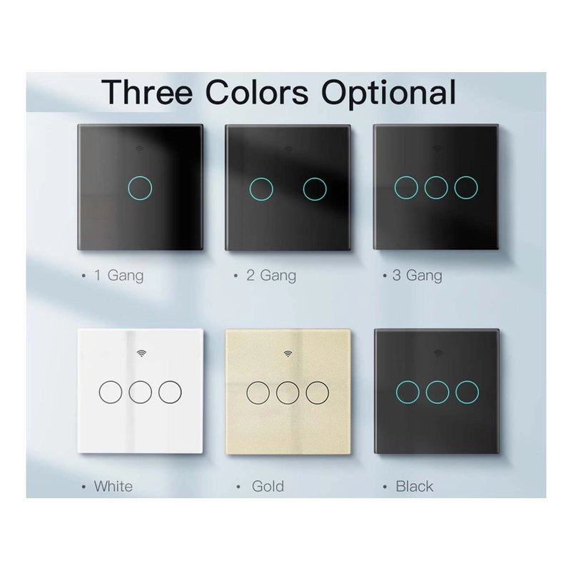 Interruttore Wifi Da Parete 86X86 Pannello Touch 2 Tasti Colore Nero WiFi + RF 433 Compatibile con Amazon Alexa e Google Home