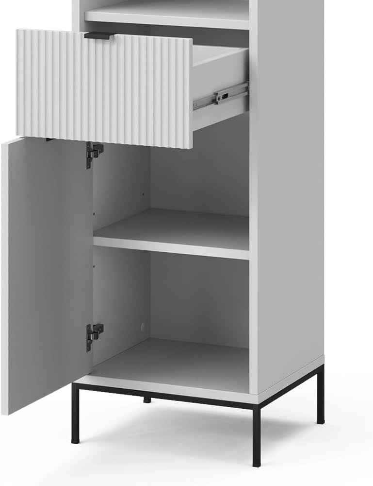 Mobiletto da bagno Eliza, Bianco, 40 x 190 cm con ante e cassetto, per la conservazione di accessori da bagno e combinabile con la serie Eliza