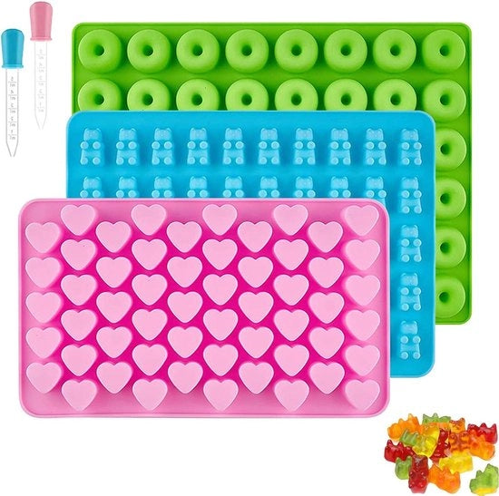 Forme di gomma a forma di birra - 3 pezzi - Forma di silicone per caramelle - Forma a cuore - 2 sifoni - Cioccolato gelificato