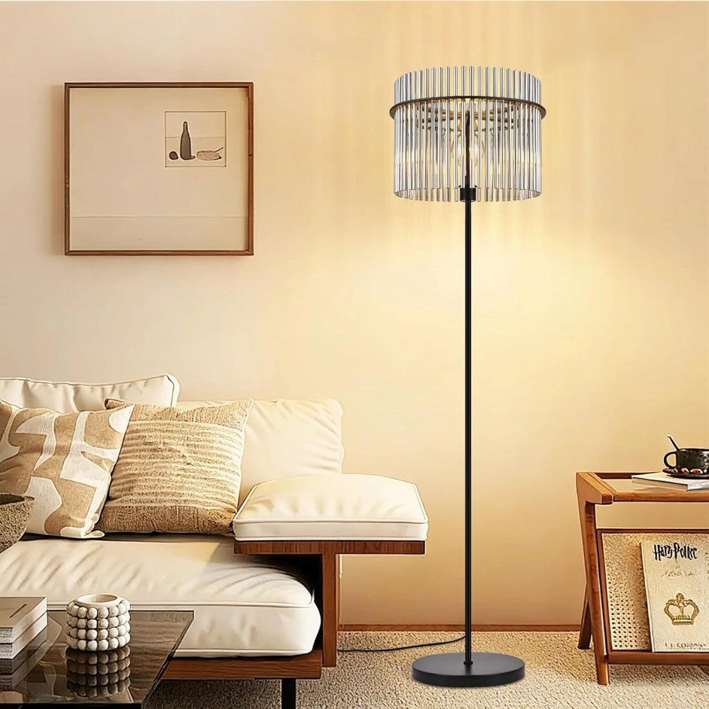 ZMH Lampada da terra vetro nero E27 154cm interruttore pedale moderno per camera letto cameretta ufficio