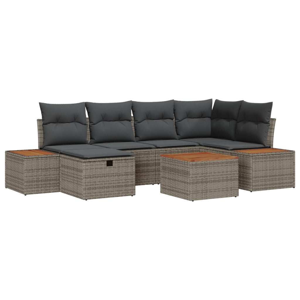 Set Divano da Giardino di 7 Pezzi con Cuscini Grigio Rattan Sintetico