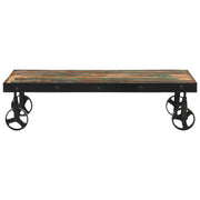 Tavolino Salotto con Ruote Legno Massello Recupero 100x55x26 cm 371684