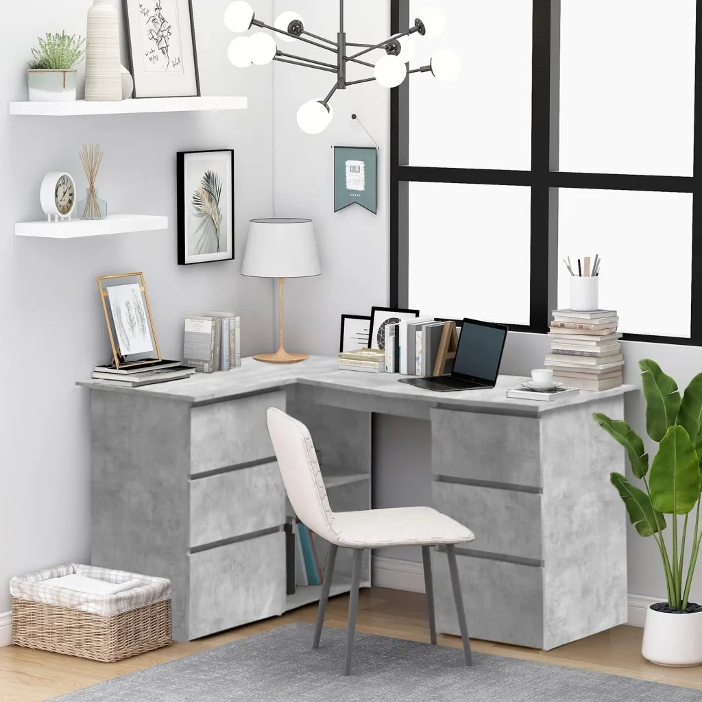 Scrivania | Tavolo da Ufficio Angolo Grigio Cemento 145x100x76 cm Legno Multistrato