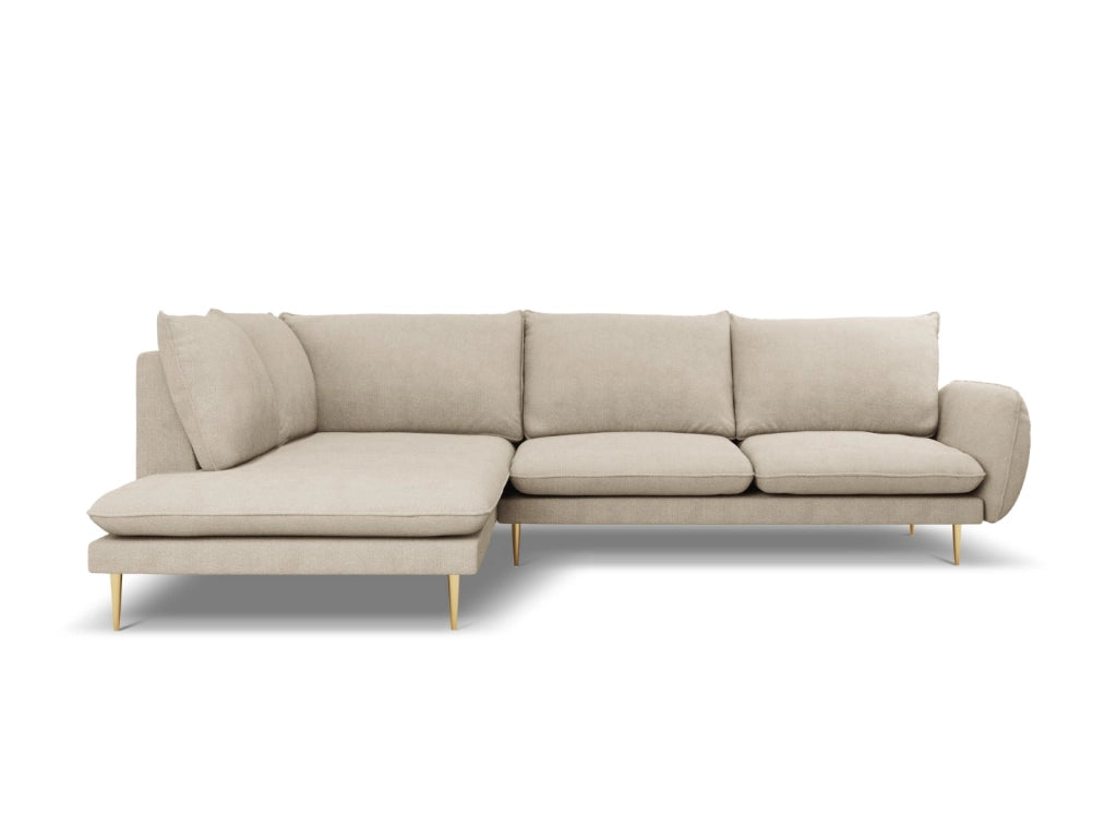 Cosmopolitan Design - Divano angolare sinistro "Vienna" 6 posti in tessuto strutturato beige 