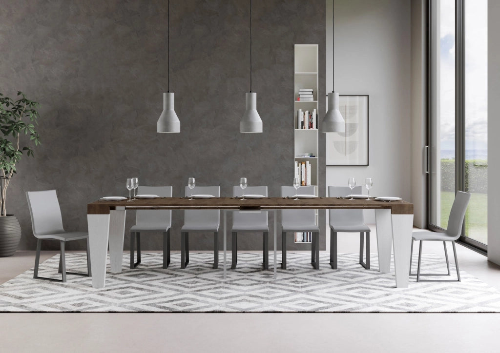 Consolle Allungabile 90-300x40x77 cm in Nobilitato Marrone e Bianco