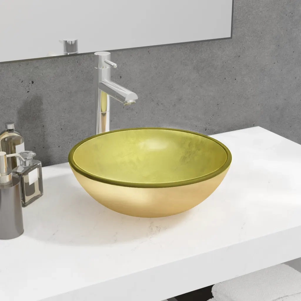 Lavandino in Vetro Temperato 35x12 cm Oro CFW8037389