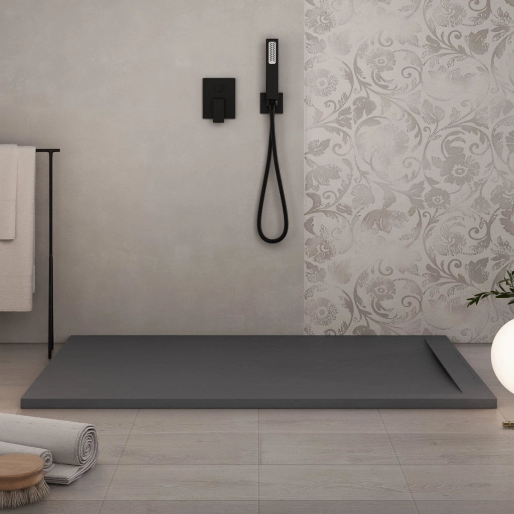 Piatto doccia in marmoresina grigio scuro effetto pietra cemento vincent, misura 70x150