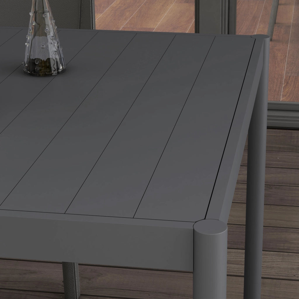 Tavolo da Giardino a Doghe per 6 Persone in Acciaio e Alluminio, 145x90x74 cm, Grigio Scuro