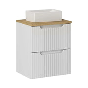 Set da bagno VANO bianco 50cm: mobiletto sotto lavabo con cassetti + piano per lavabo + lavabo rettangolare da appoggio