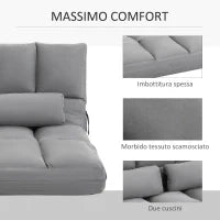 Divano Moderno 2 in 1, Schienale Reclinabile su 7 Livelli e Cuscini, Divano per Soggiorno per TV, Giochi, Lettura, Yoga, Ufficio, 130x73x60 cm, Grigio Chiaro