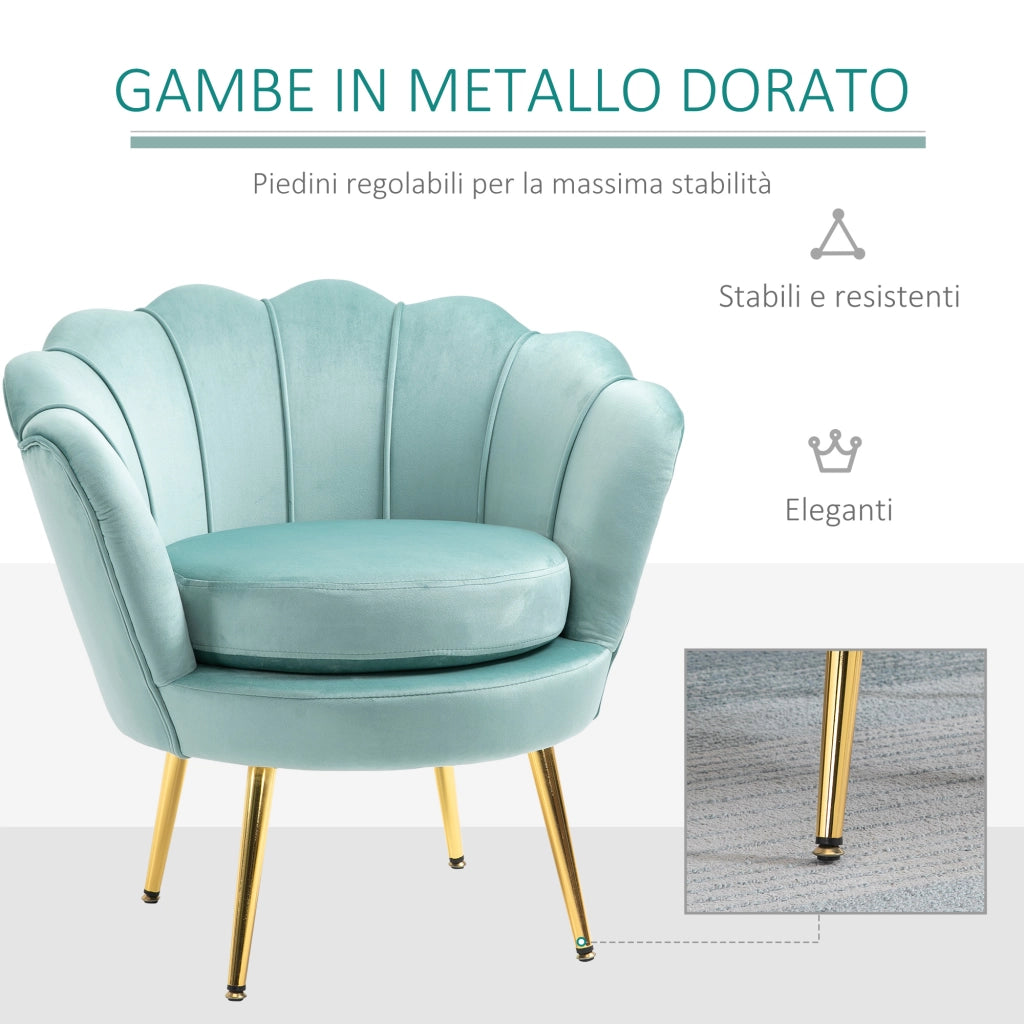 EasyComfort Poltroncina Vintage di Design in Velluto Blu, Poltroncina da Camera con Schienale Alto 76x67x74cm, Verde