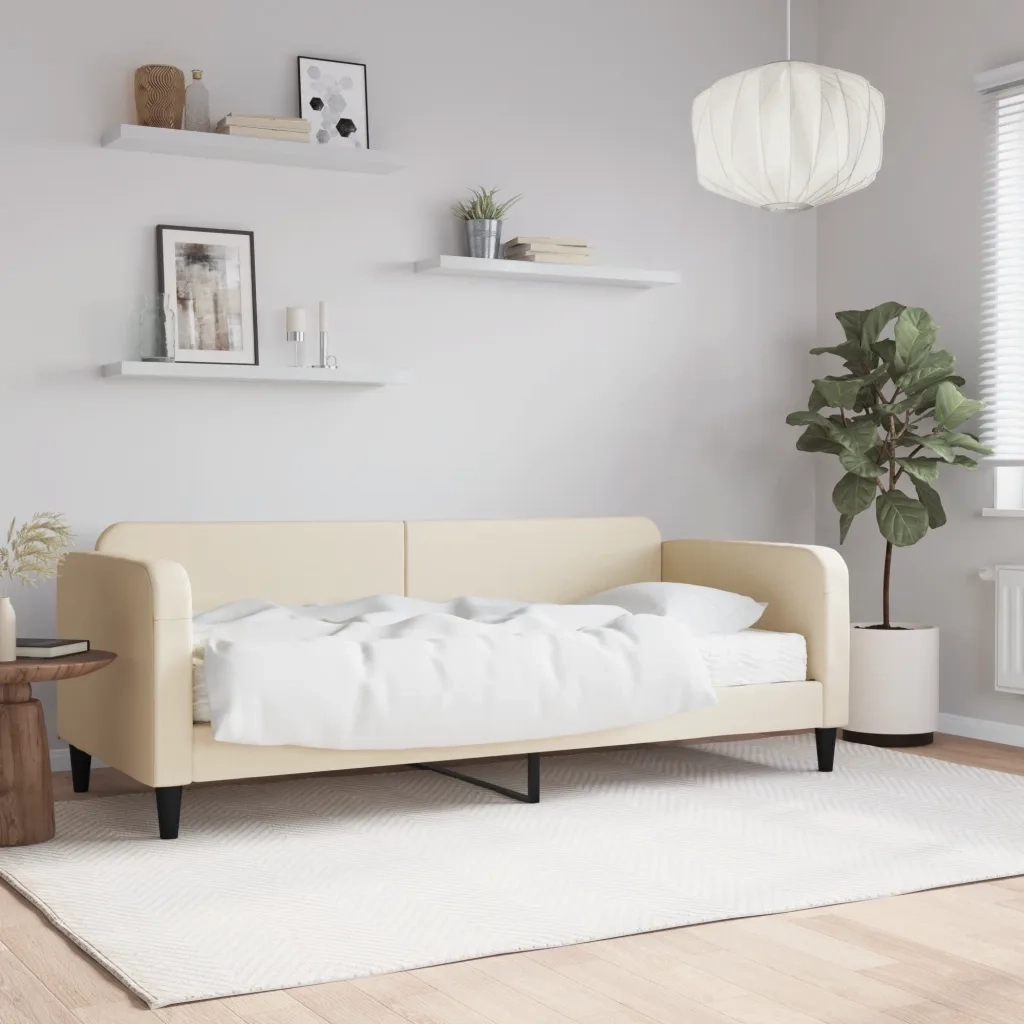 Divano Letto con Materasso-Sofa Letto-Daybed Crema 100x200 cm in Tessuto 599245
