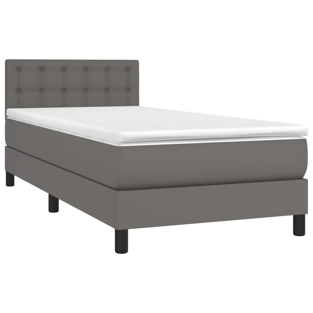 Letto singolo | Letto per adulti | Giroletto Molle con Materasso e LED Grigio 90x190cm Similpelle