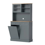 Armadio per rifiuti inclinato alto da cucina con pattumiera, Armadio per rifiuti doppio inclinazione piano gomma Grigio-Organizzazione della cucina