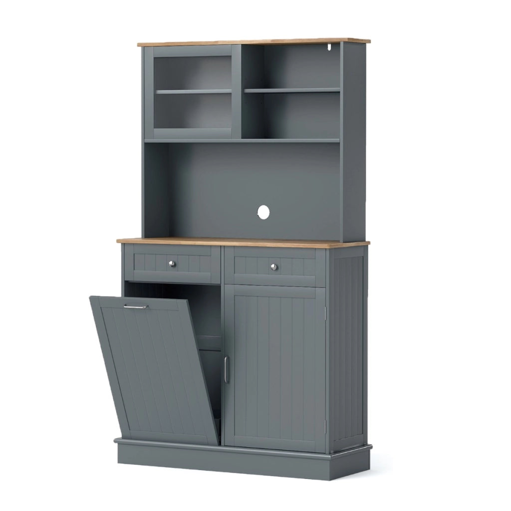 Armadio per rifiuti inclinato alto da cucina con pattumiera, Armadio per rifiuti doppio inclinazione piano gomma Grigio-Organizzazione della cucina