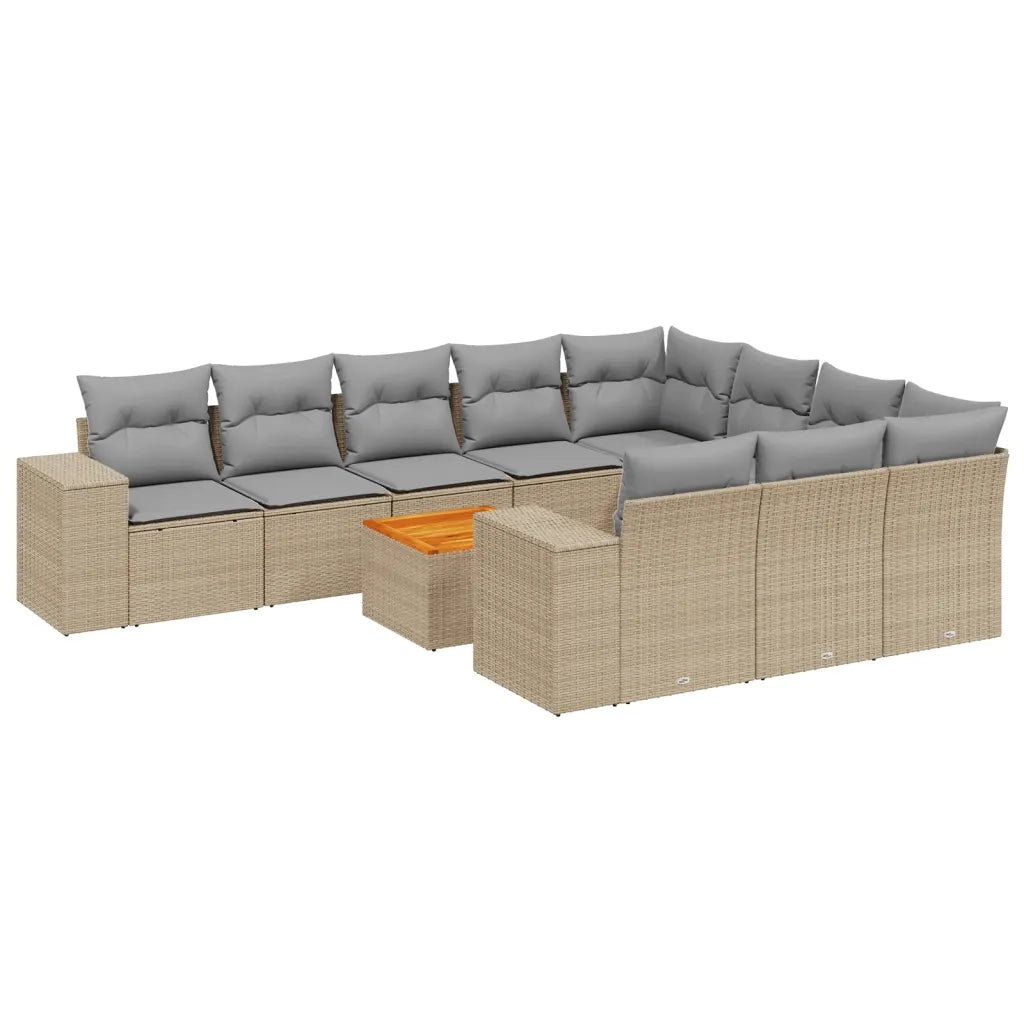 Set Divani da Giardino 11 pz con Cuscini Beige in Polyrattan 3225625