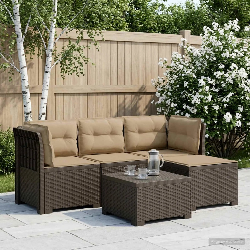 Divano da giardino 4 posti con cuscini aspetto rattan PP 3443956