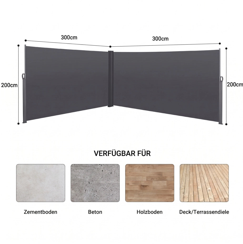 Tenda da sole laterale estensibile 3 m per balcone; terrazza e giardino; grigio scuro