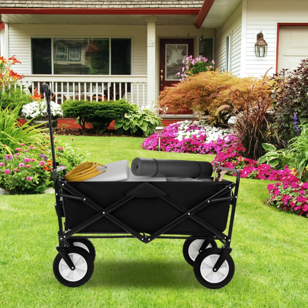 Carrello da giardino pieghevole e richiudibile, Carrello da campeggio e spesa quotidiana  resistente con manico Nero-Attrezzatura da campeggio