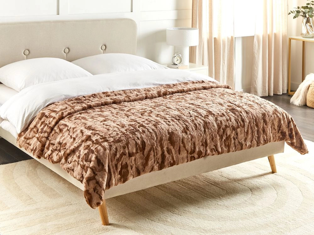 Coperta moderna in poliestere in pelliccia sintetica marrone 200 x 220 cm morbida pelliccia sintetica
