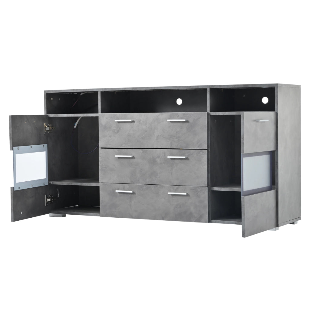 Mobile TV moderno - Zephmum- 140 cm, grigio, illuminazione LED, porte in acrilico trasparente