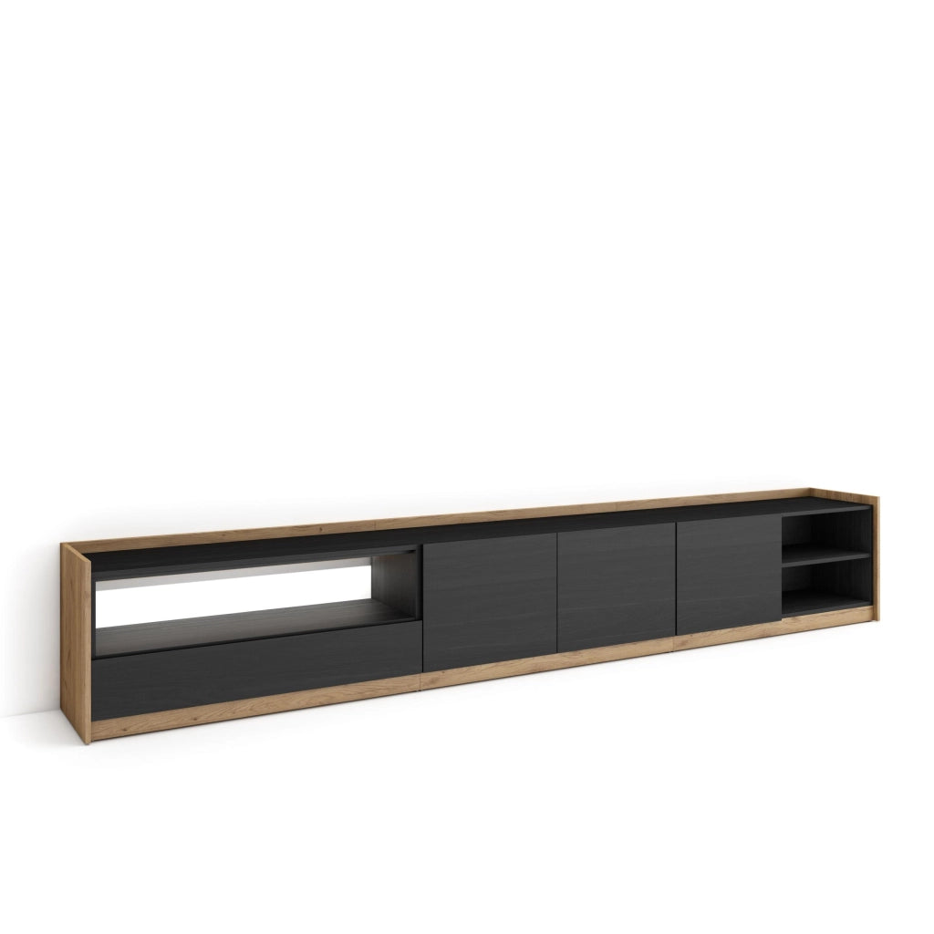 Mobile TV Soggiorno, 310x50x37 cm, Per TV fino a 80", LED, Nero e rovere