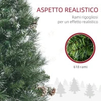 Albero di Natale Artificiale da 180cm con Pigne, 618 Rami e Base in Metallo, Verde