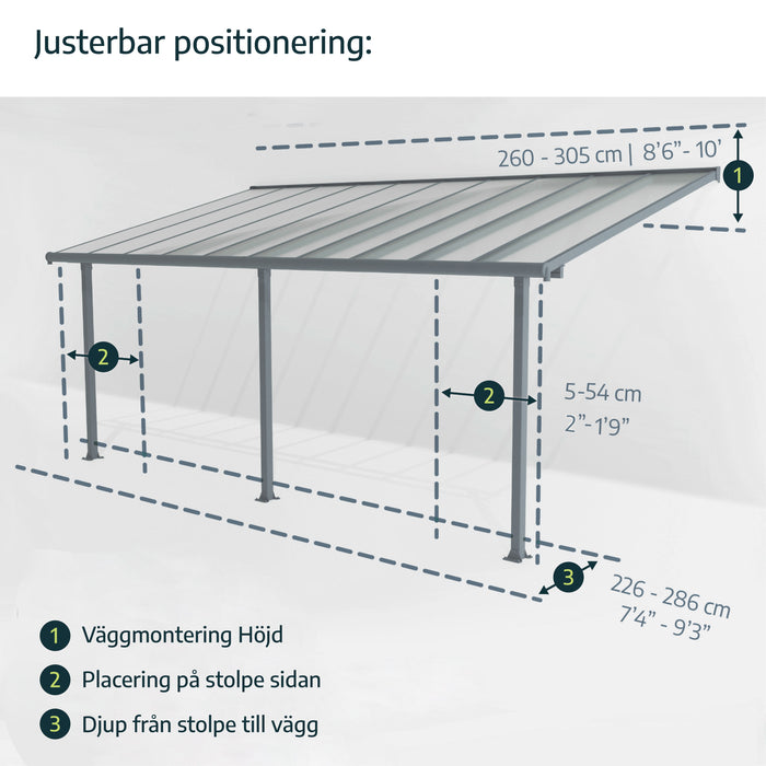 Pergola Addossata in Alluminio Capri 3X5.6 m Grigio