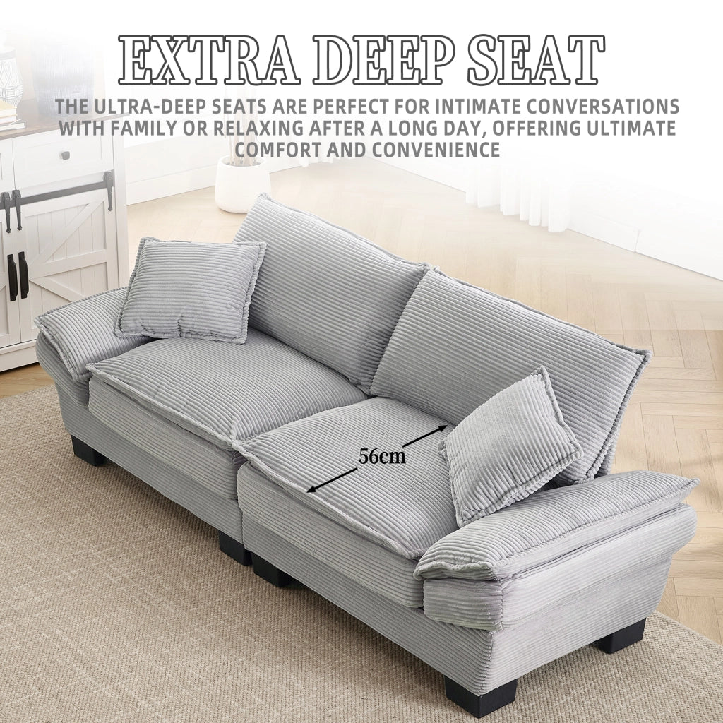 OKWISH Divano Lineare 2 Posti, Seduta Extra Profonda con Braccioli Imbottiti e 2 Cuscini, Velluto Grigio Chiaro, 224 × 81 × 81 cm