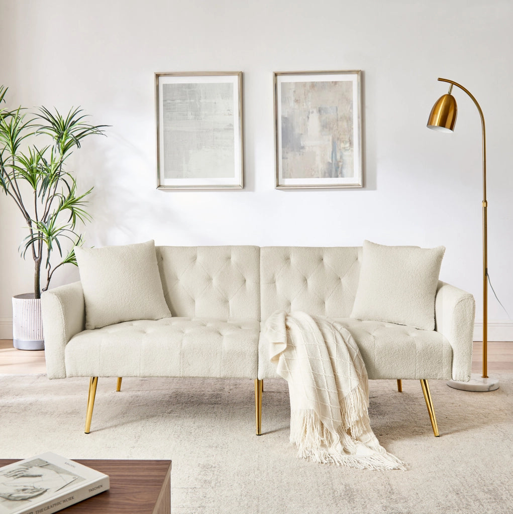 Divano a due posti in teddy fleece con schienale regolabile a 3 posizioni; beige