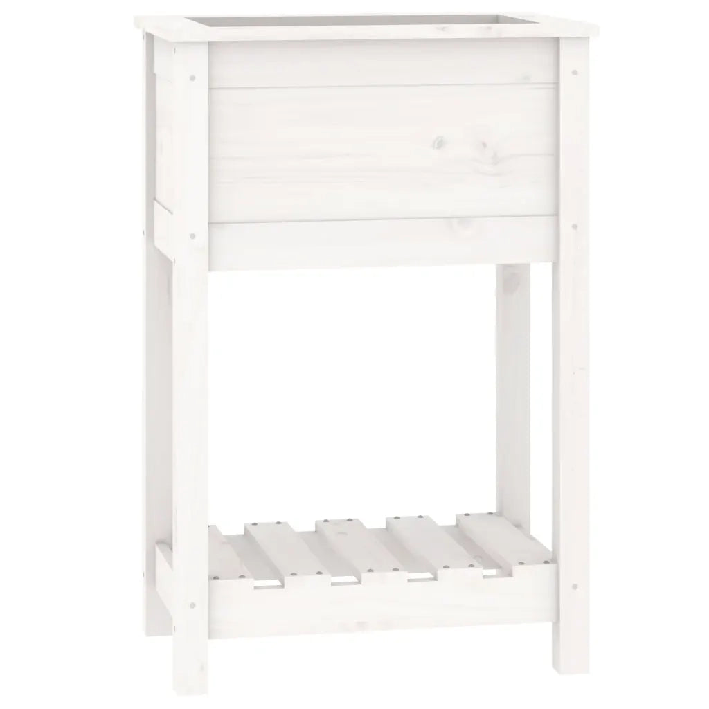 Fioriera | Cassetta per fiori | Vaso con Mensola Bianca 54x34,5x81cm Legno Massello di Pino