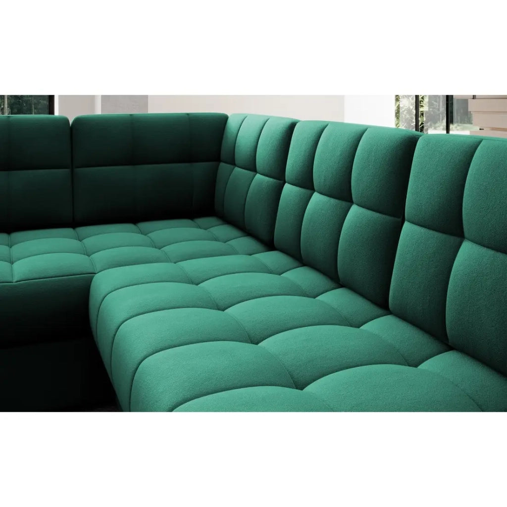 Divano ad angolo convertibile MONTEZA verde 299 cm con contenitore e letto