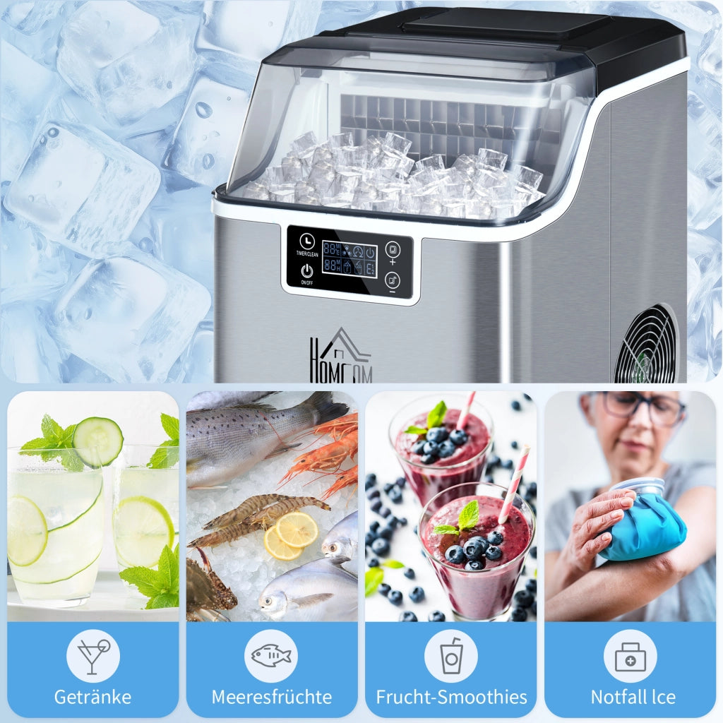 Macchina per cubetti di ghiaccio ¨C zephmum ¨C 2,3L serbatoio 3,2L 20kg/24h argento