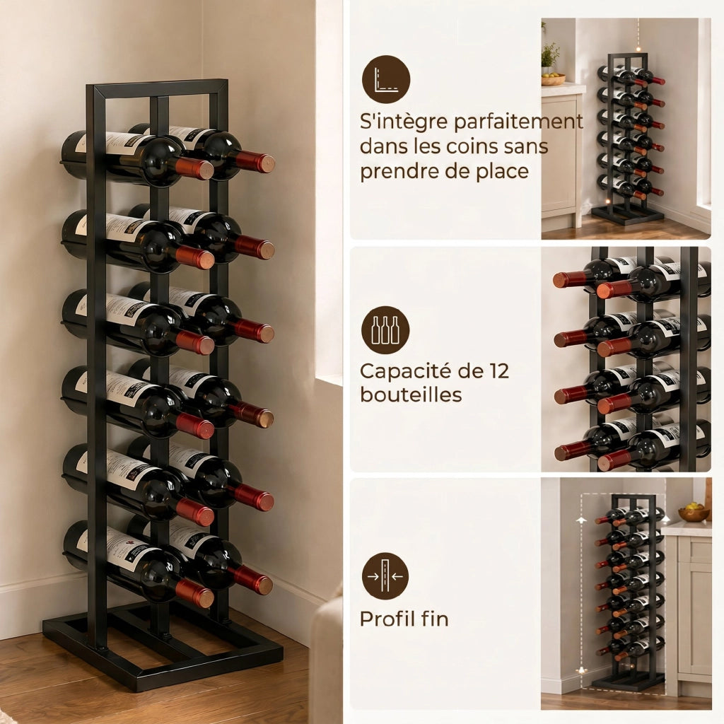 Tavolino da bar con porta bottiglie ¨C zephmum ¨C nero, metallo, 12 bottiglie