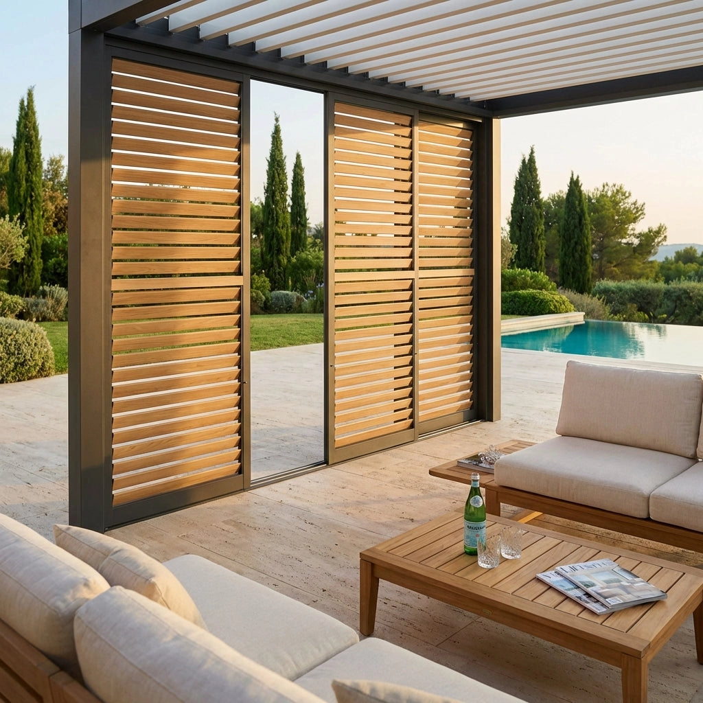Laterale scorrevole per pergola bioclimatica con lamelle in alluminio - TONY