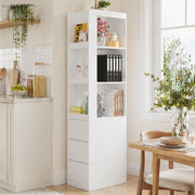 Libreria stretta salvaspazio con 3 vani aperti e 3 cassetti reversibile in truciolato bianco 60 × 40 × 200 cm