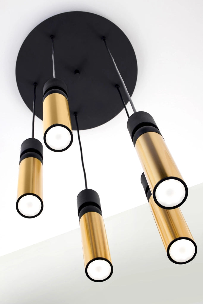 Lampadario moderno tondo Ø37 nero oro 5xGU10 Alas Jupiter