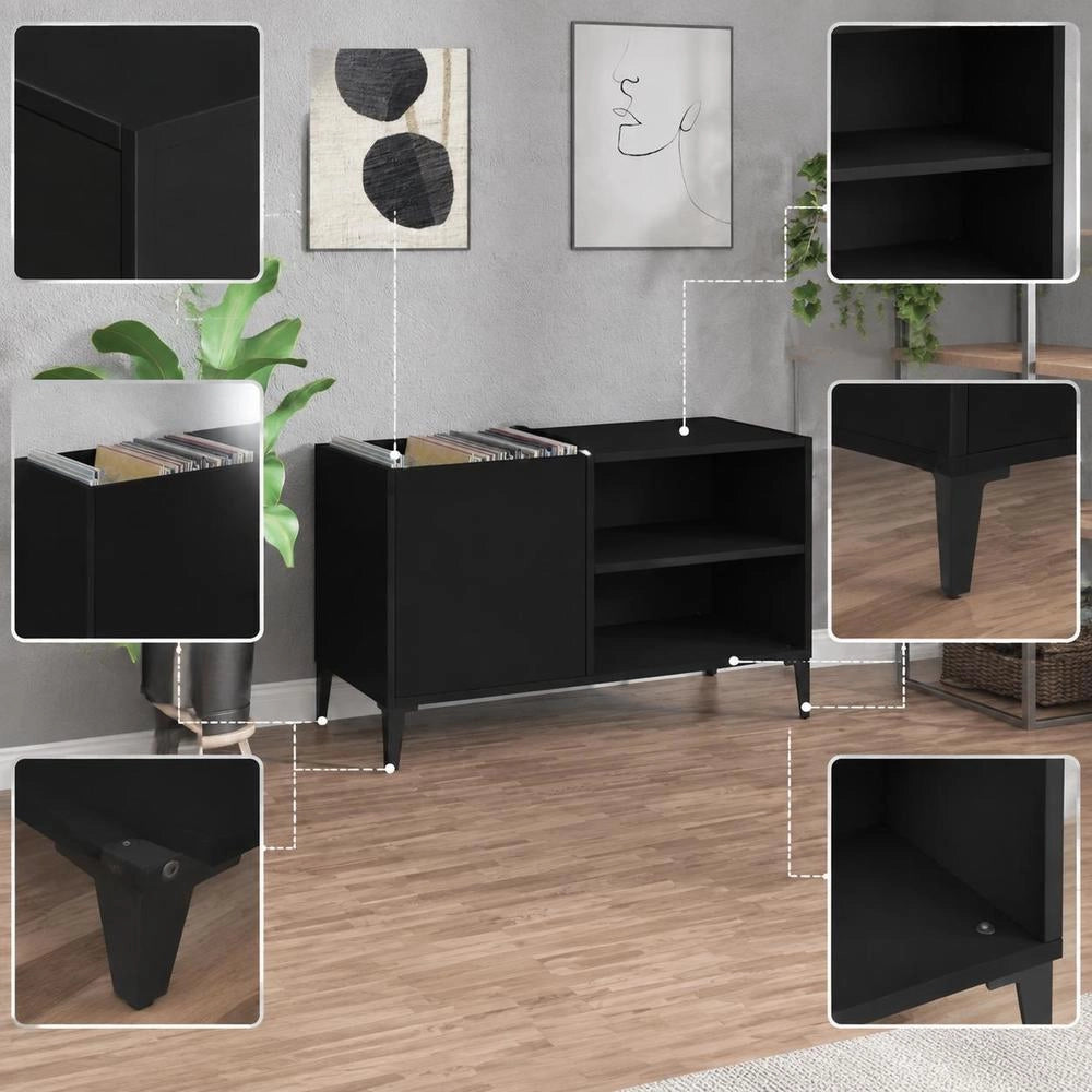 Record Cabinet, Black, 84.5x38x48 Cm, Wood-based Material