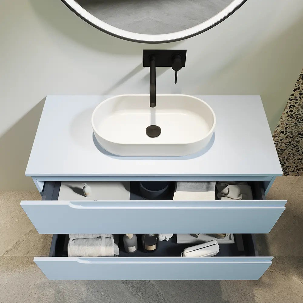 Mobile bagno sospeso 70 cm due cassetti color carta da zucchero con top  | Moor