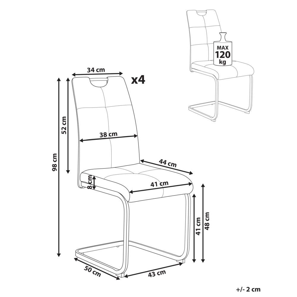 Set di 4 sedie da pranzo Rivestimento in tessuto Seduta imbottita Gambe in ferro beige chiaro