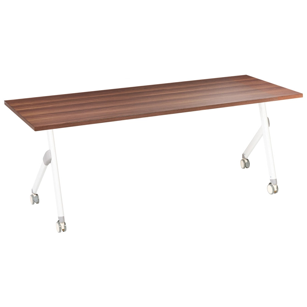 Scrivania da ufficio pieghevole con struttura in metallo marrone scuro e bianco piano in MFC 180 x 60 cm tavolo pieghevole portatile con rotelle