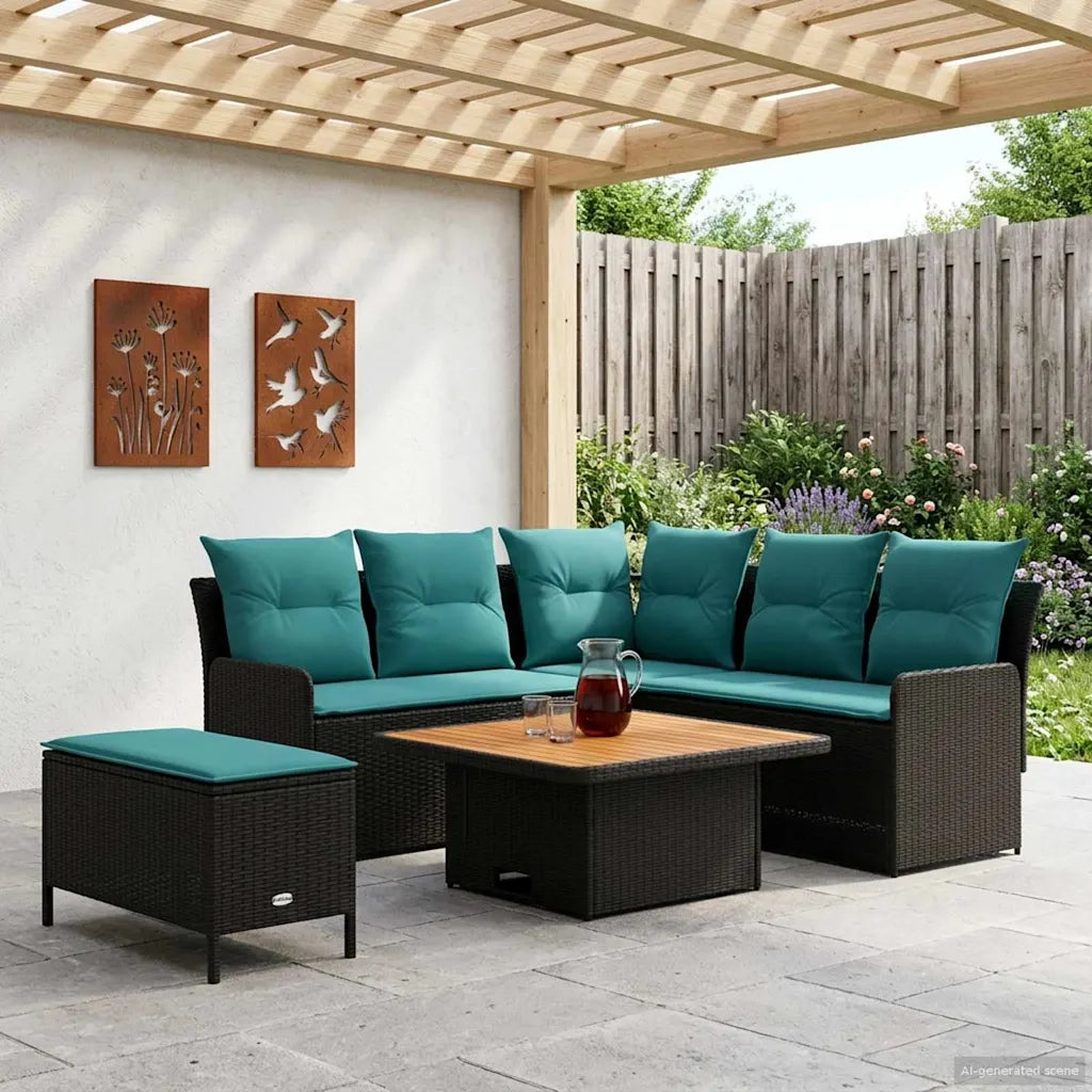 Set di Mobili con cuscino 5 pcs Nero e Turchese Rattan in PE 3422208