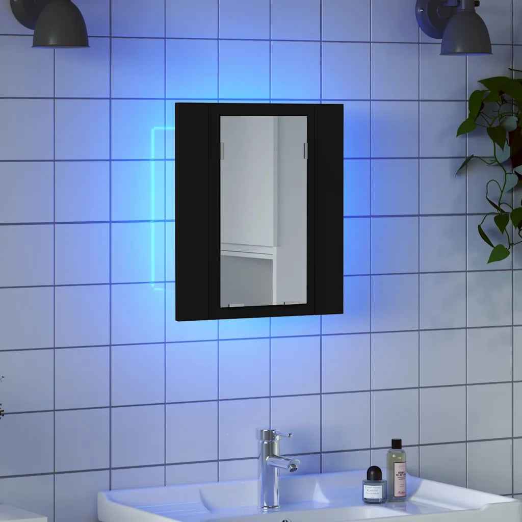 Armadietto a Specchio con Luci LED-Mobile con specchio Nero 40x12x45 cm in Acrilico