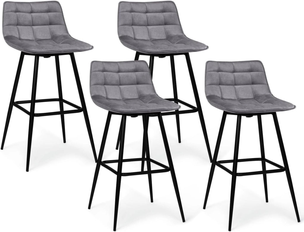 Set di 4 sgabelli da bar in velluto grigio chiaro MADY