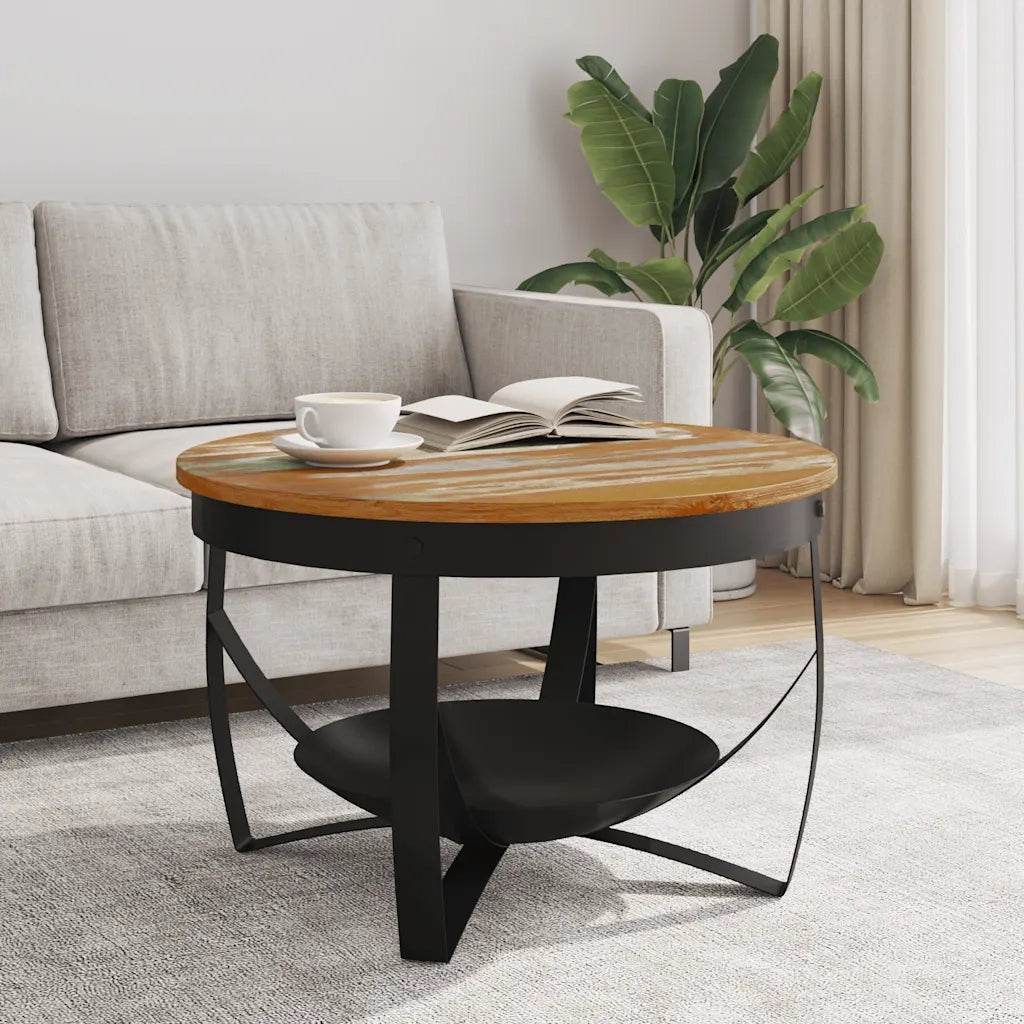 Tavolino da Salotto Ø68x43 cm in Legno Massello di Recupero