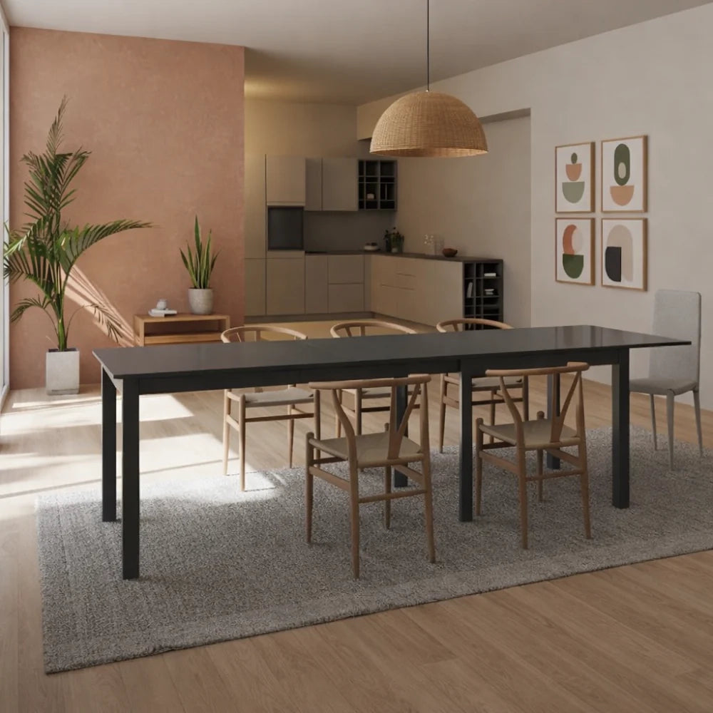 Tavolo da pranzo allungabile in vetro temperato grigio Balmoral 120-350x83 cm fino a 14 posti | Duzzle