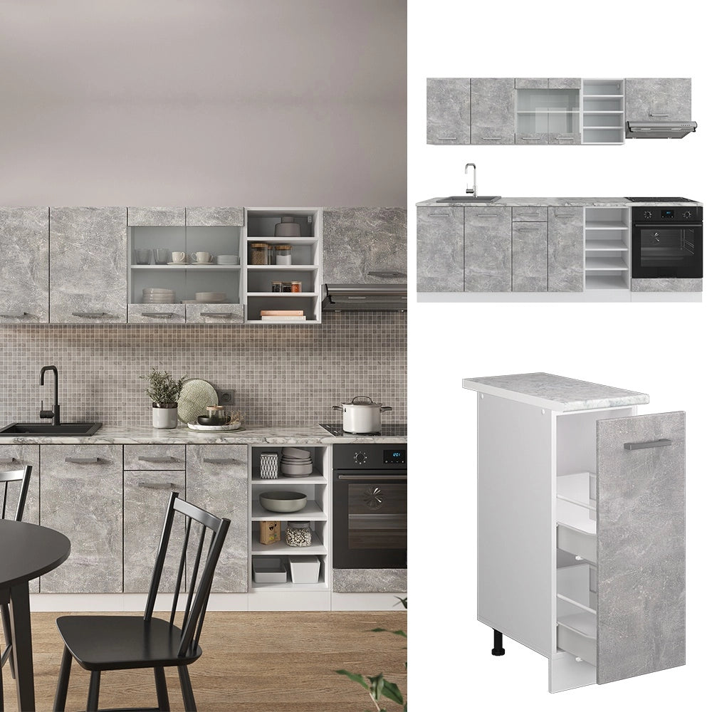 Cucina componibile R-Line Calcestruzzo/Bianco 240 cm senza piano di lavoro Vicco