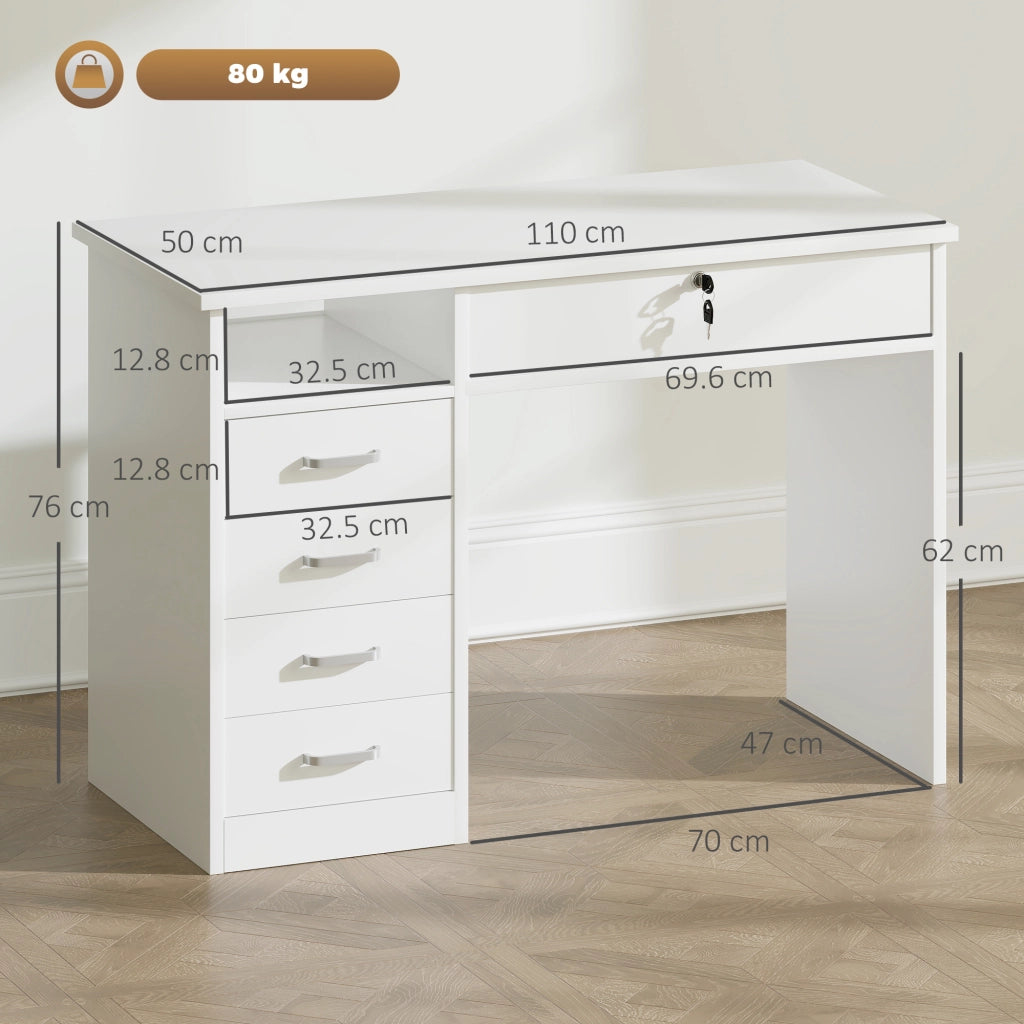 Scrivania in Legno con 2 Cassetti ¨C zephmum ¨C 110x50x76cm Bianco